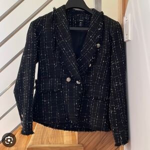 Bloomingdale's Aqua Black Tweed Blazer with White Accents M  New